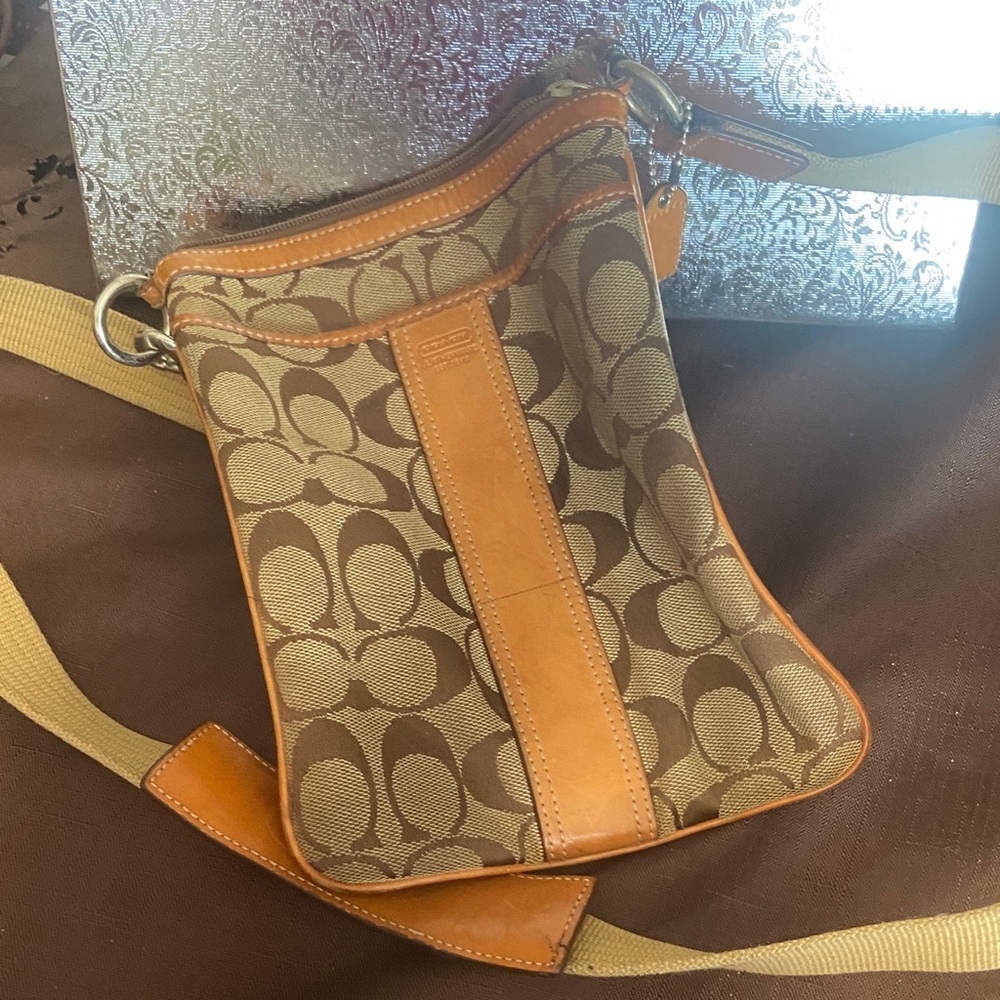 Coach Signature Brown and Tan Messenger Bag